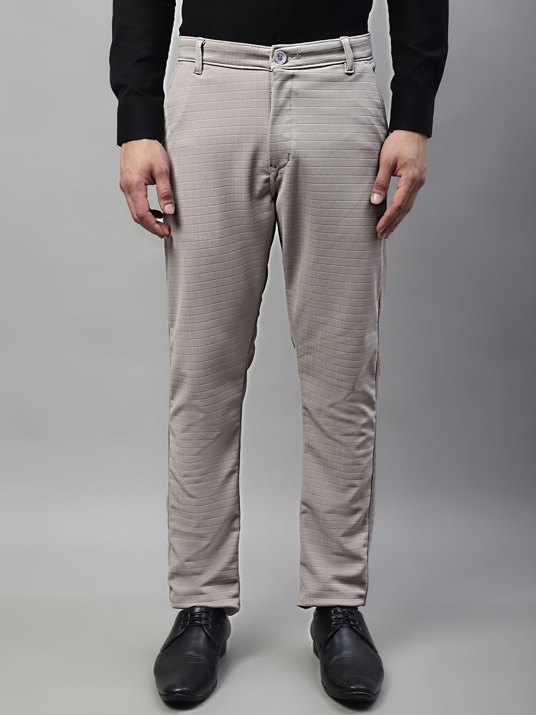 JAINISH Men Checked Relaxed Tapered Fit Easy Wash Trousers, Grey