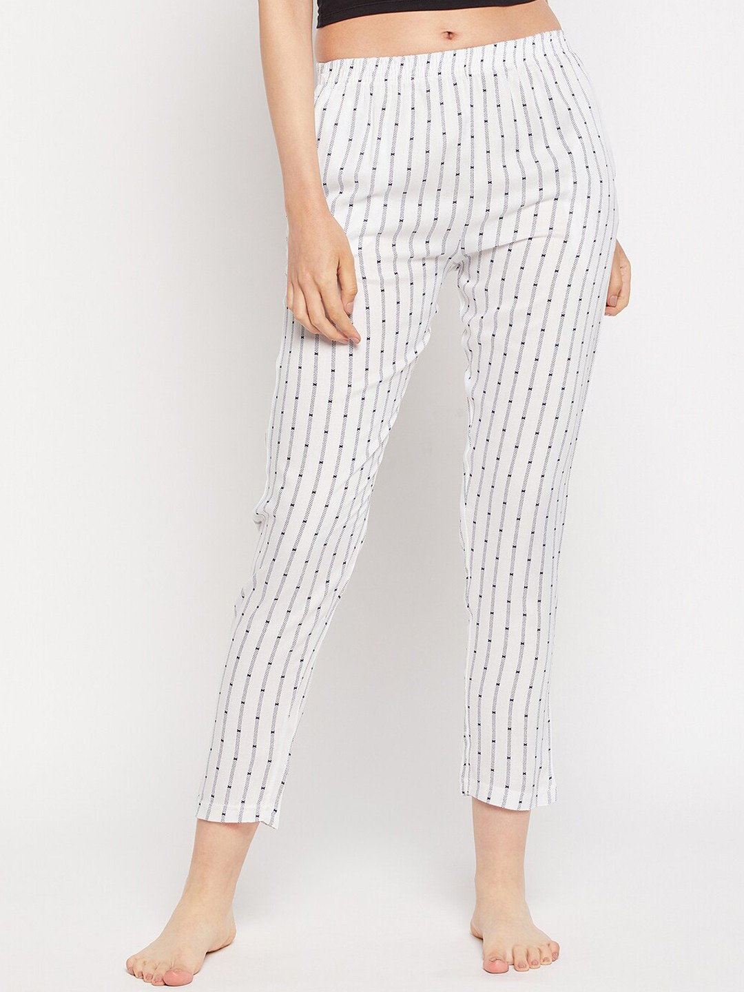 

FirstKrush Women Striped Mid Rise Woven Straight Lounge Pants, White