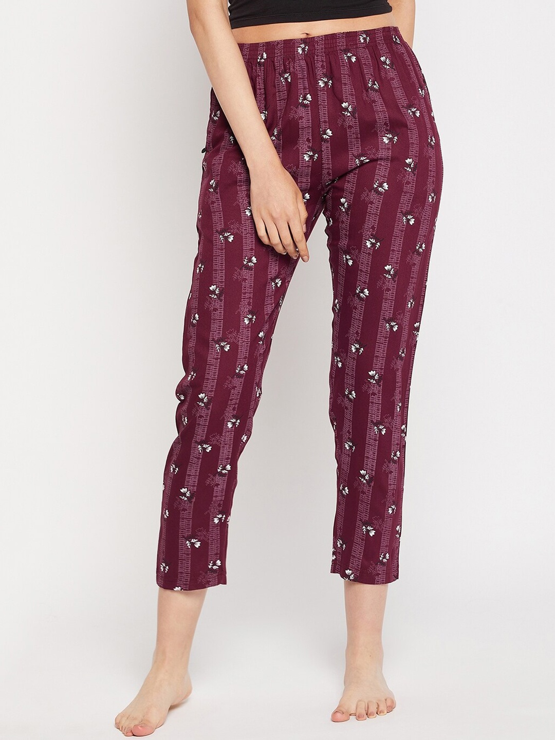 

FirstKrush Women Printed Mid Rise Woven Straight Lounge Pants, Maroon