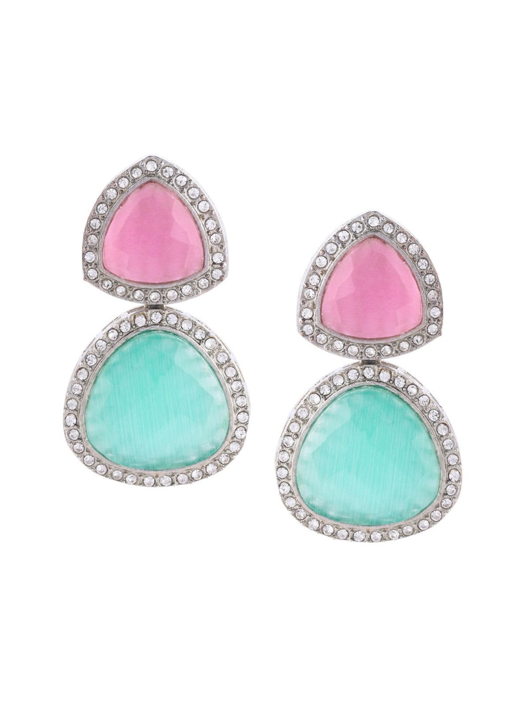 

AccessHer Silver-Plated Geometric American Diamond Studded Drop Earrings