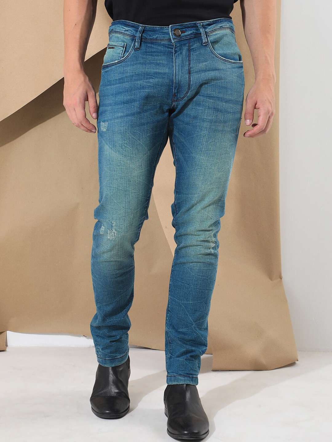 

RARE RABBIT Men Sator Slim Fit Cotton Jeans, Blue