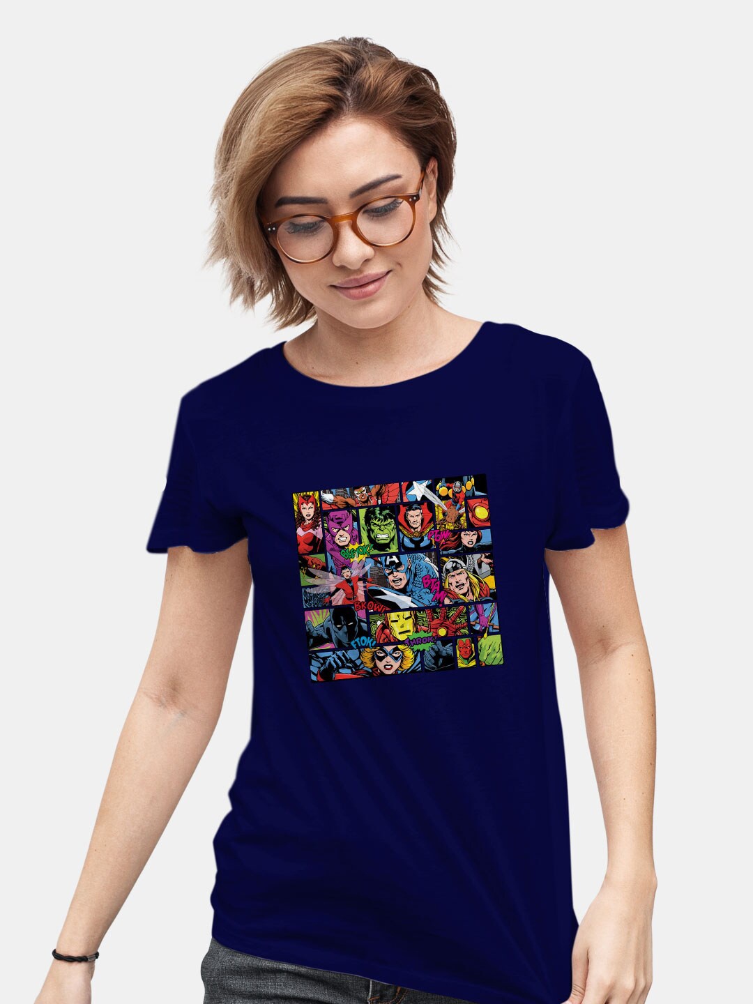 

macmerise Superhero Marvel Printed Bio Finish Cotton T-shirt, Navy blue