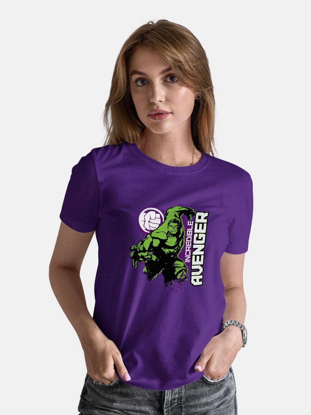 

macmerise The Hulk Printed Round Neck Bio Finish Cotton T-shirt, Purple
