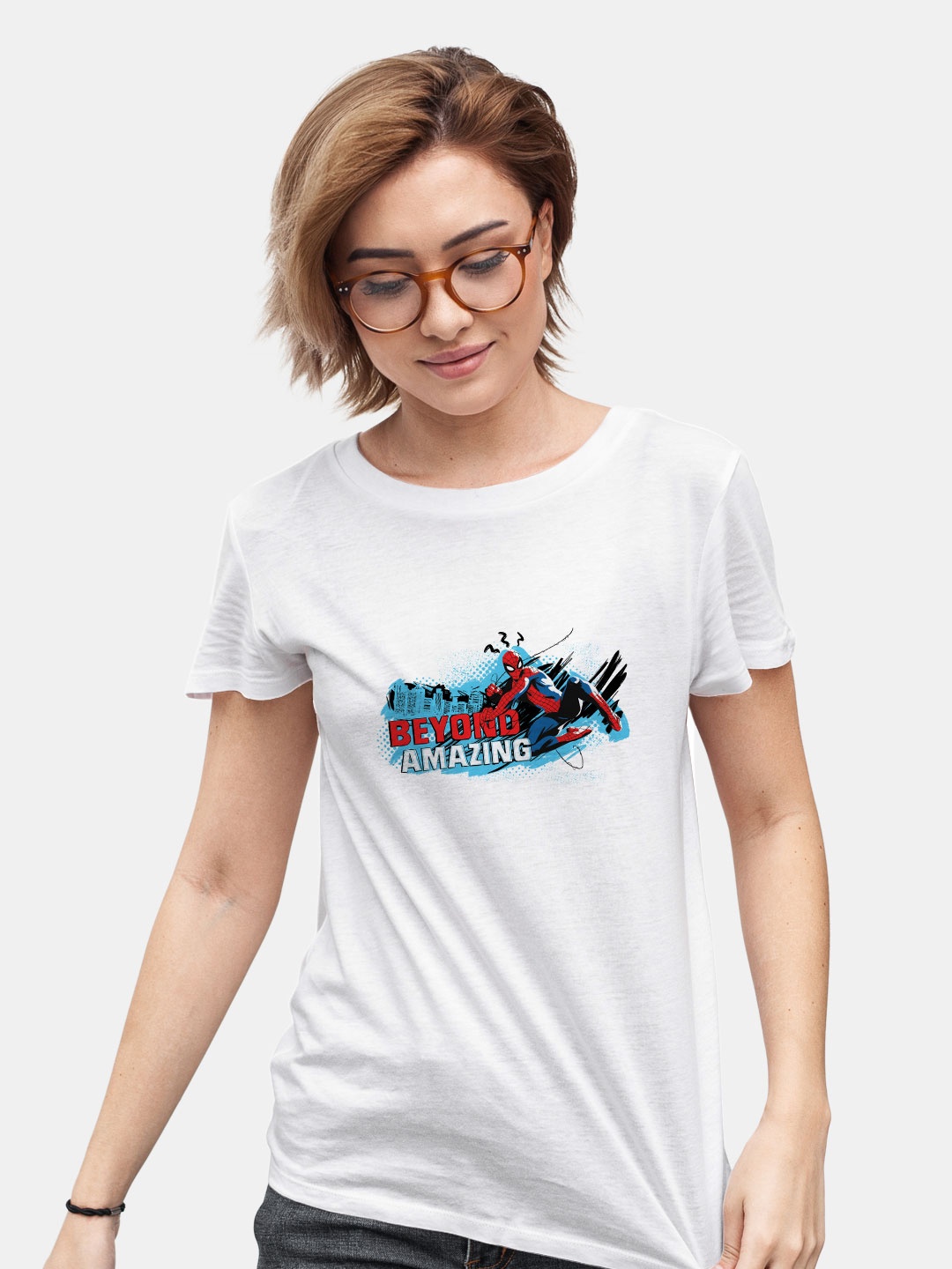 macmerise Spiderman Printed Bio Finish Pure Cotton T-shirt, White