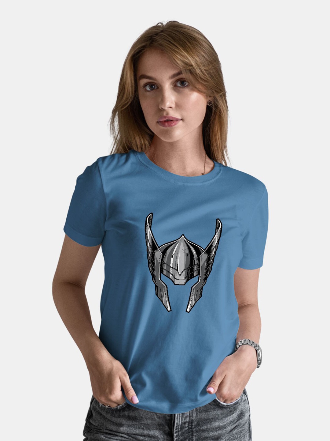 

macmerise Thor Helmet Printed Cotton Bio Finish T-shirt, Blue