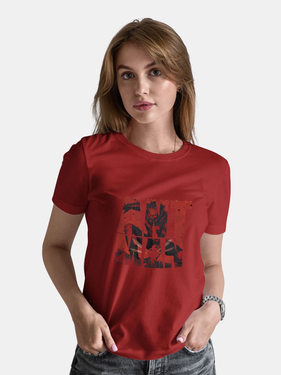 

macmerise Ant-Man Graphic Printed Round Neck Short Sleeves Bio Finish Cotton T-shirt, Red