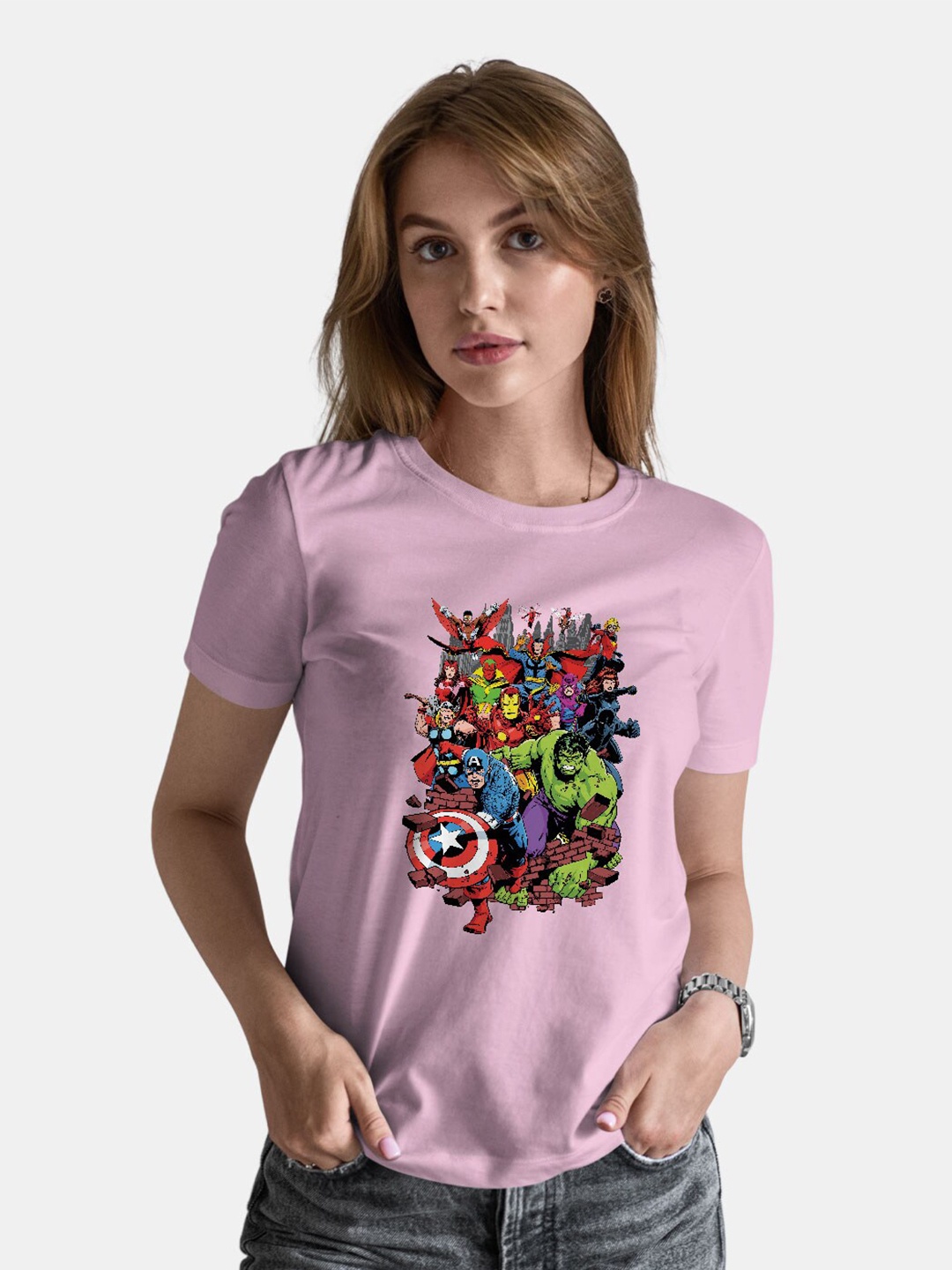 

macmerise Comic Wall Breaker Printed Short Sleeves Bio Finish Cotton T-shirt, Purple