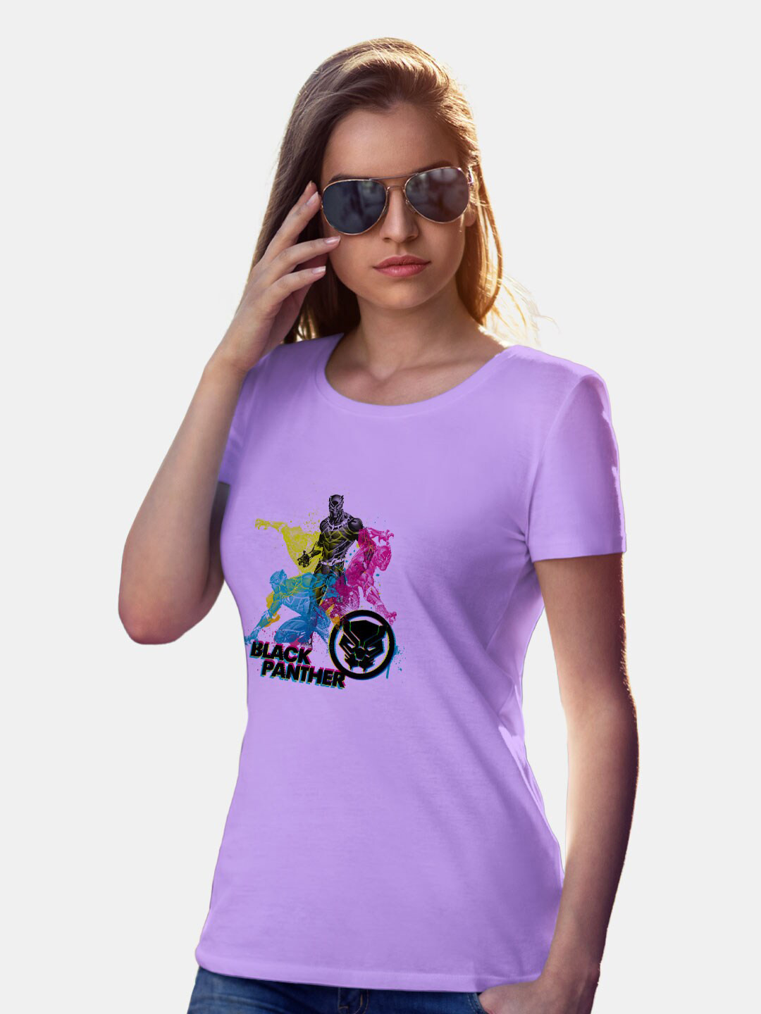 

macmerise Black Panther Printed Round Neck Bio Finish Cotton T-shirt, Violet