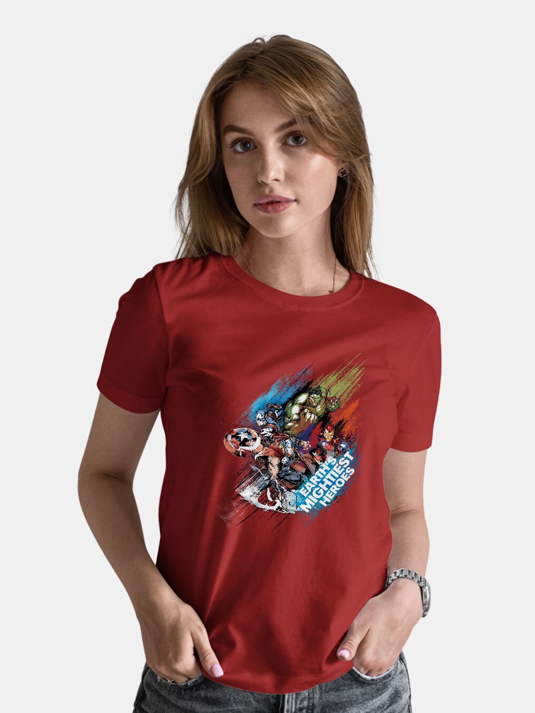 

macmerise Avengers Printed Short Sleeves Bio Finish Cotton T-shirt, Red