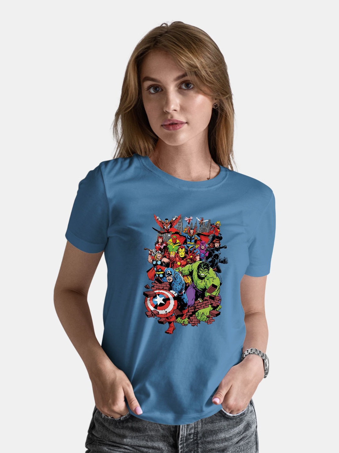 

macmerise Bio Finish Avengers Graphic Printed Round Neck Cotton T-shirt, Blue