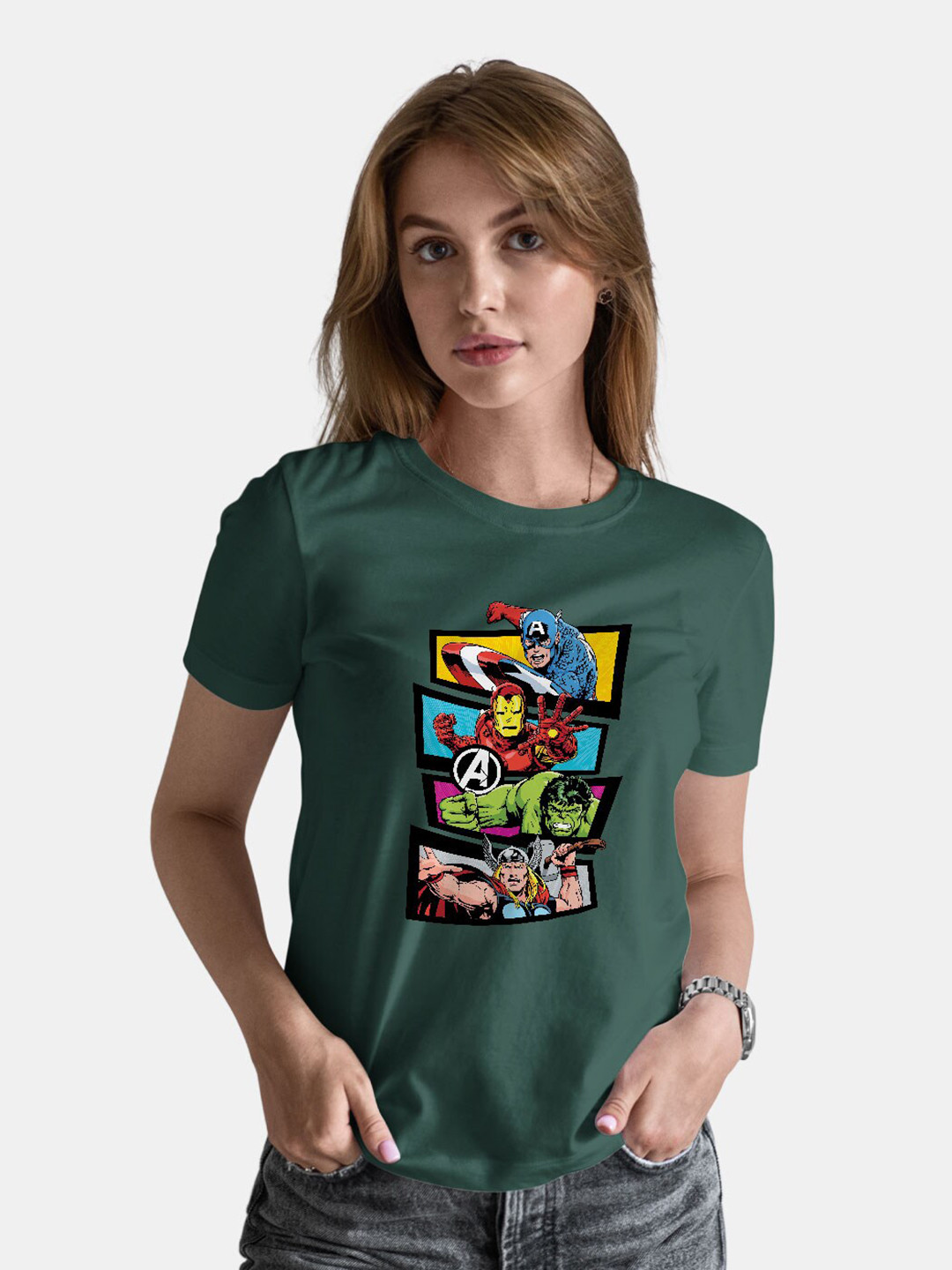 

macmerise Avengers Graphic Printed Bio Finish Cotton T-shirt, Olive