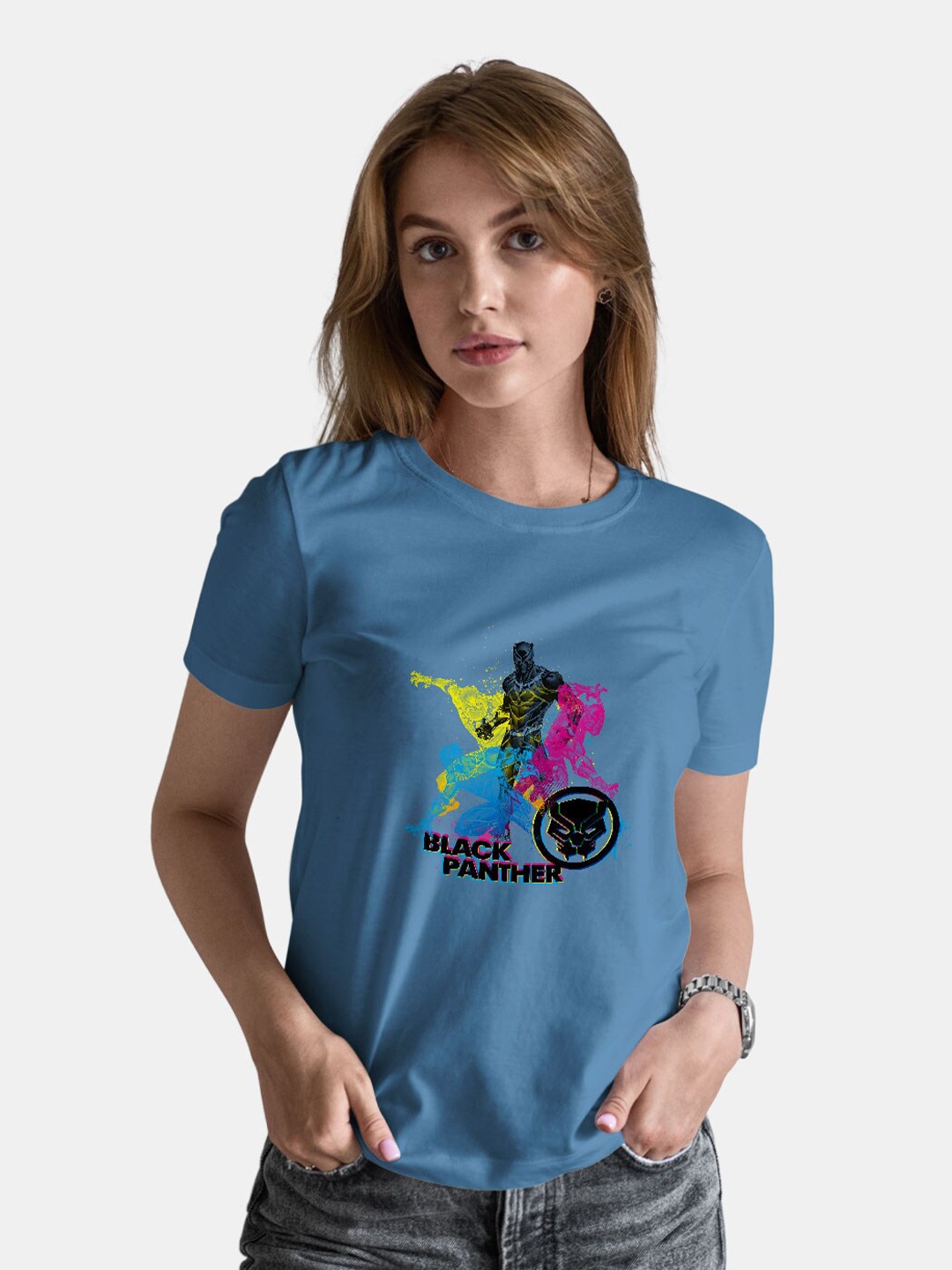 

macmerise Black Panther Printed Cotton Bio Finish T-shirt, Blue