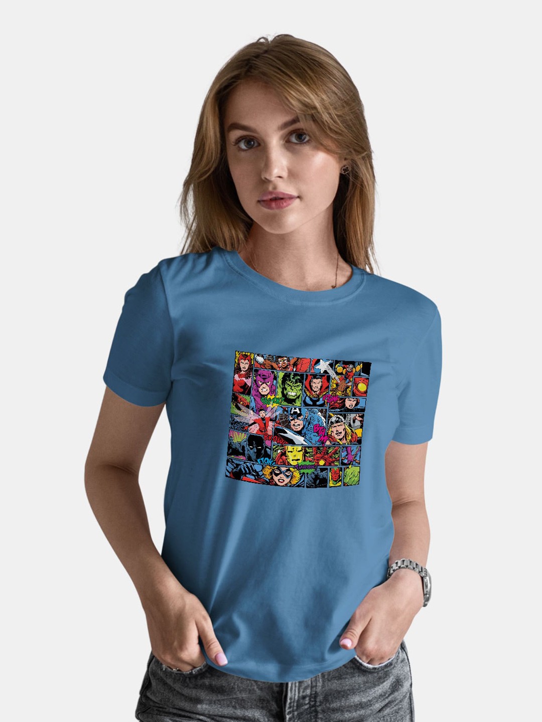 

macmerise Marvel Printed Cotton Bio Finish T-shirt, Blue