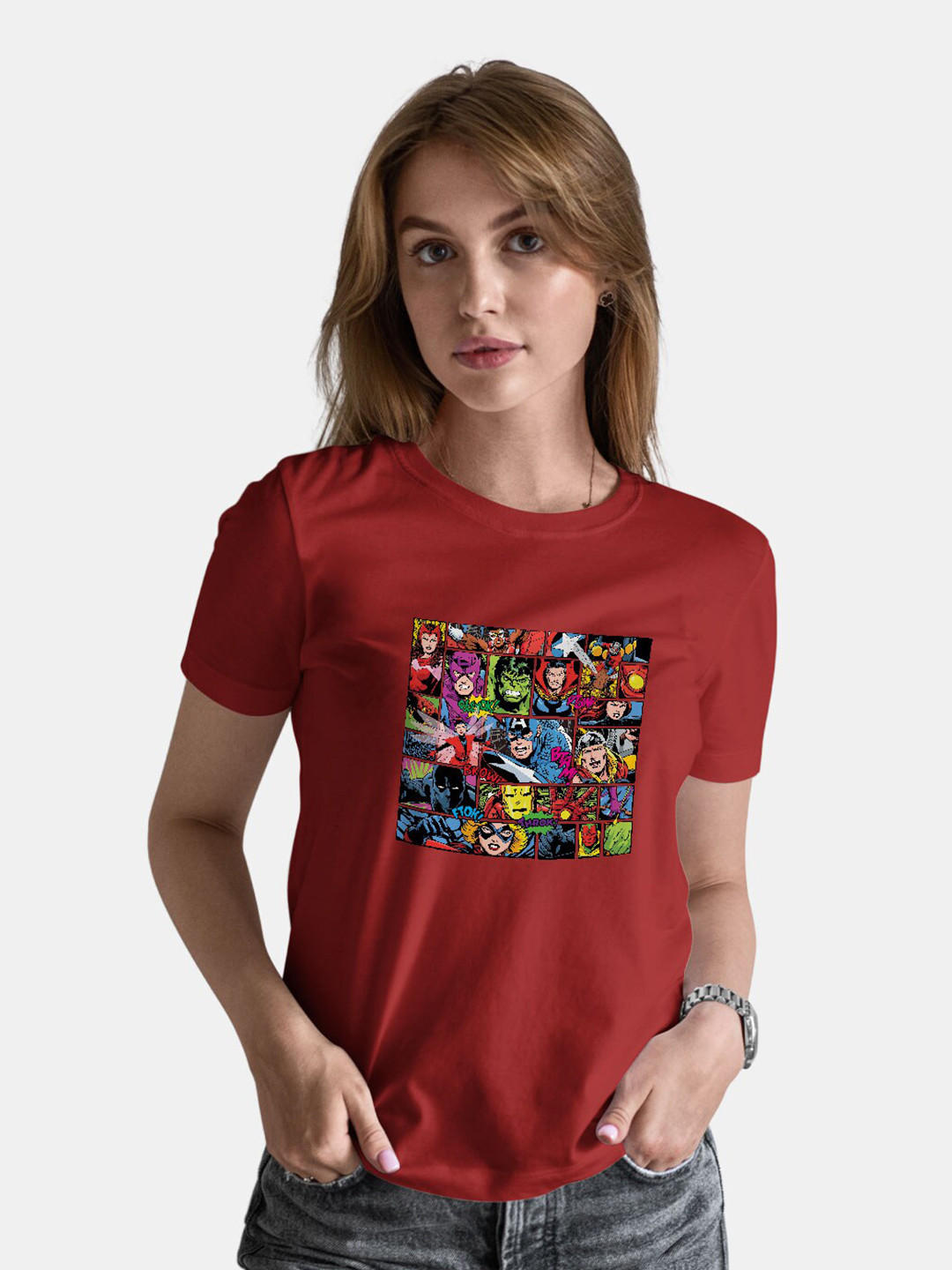 

macmerise Marvel Printed Cotton Bio Finish T-shirt, Red