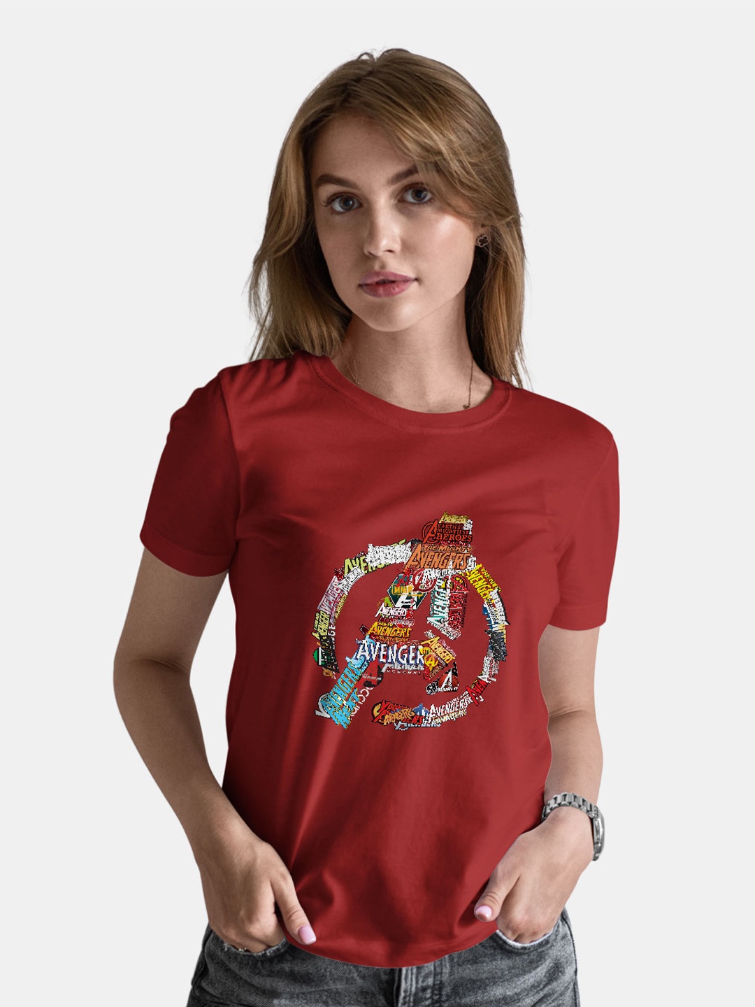 

macmerise Avengers Typography Printed Bio Finish Cotton T-shirt, Red