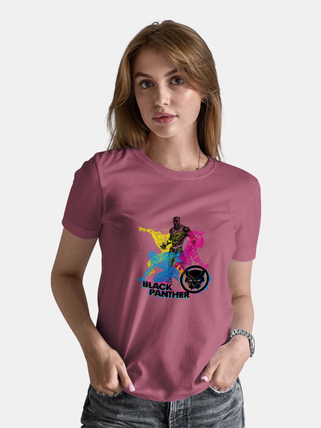 

macmerise Black Panther Printed Bio Finish Cotton Loose T-Shirt, Magenta