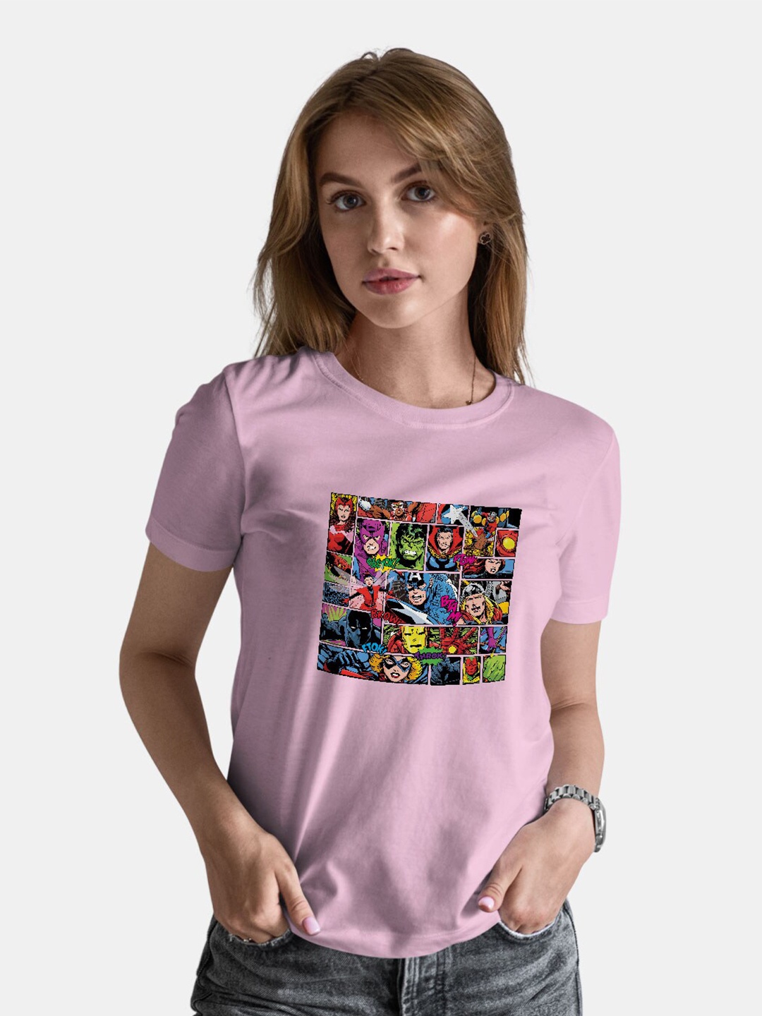 

macmerise Bio Finish Avengers Graphic Printed Round Neck Cotton T-shirt, Pink
