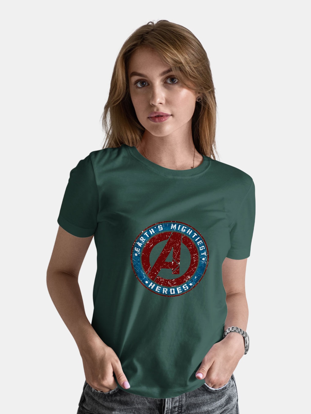 

macmerise Marvel Logo Printed Short Sleeves Bio Finish Cotton T-shirt, Green