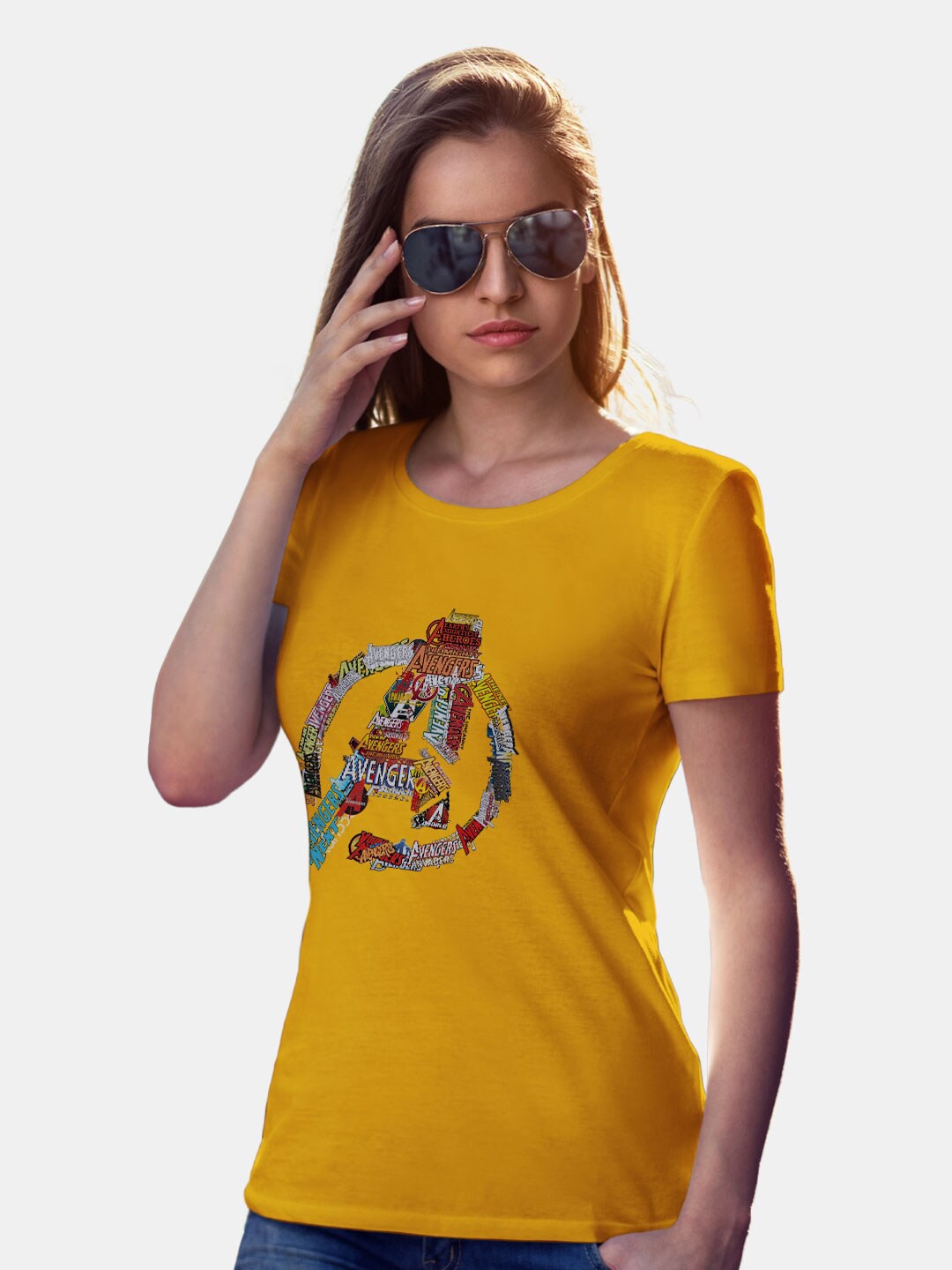 macmerise Avengers Typography Printed Bio Finish Cotton T-shirt, Yellow