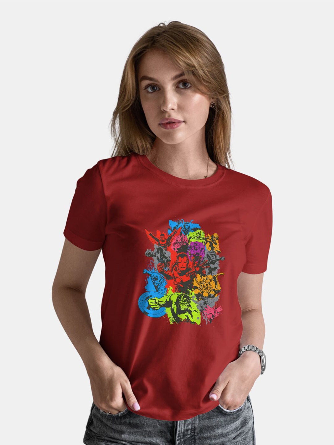 

macmerise Marvel Printed Bio Finish Cotton T-shirt, Maroon