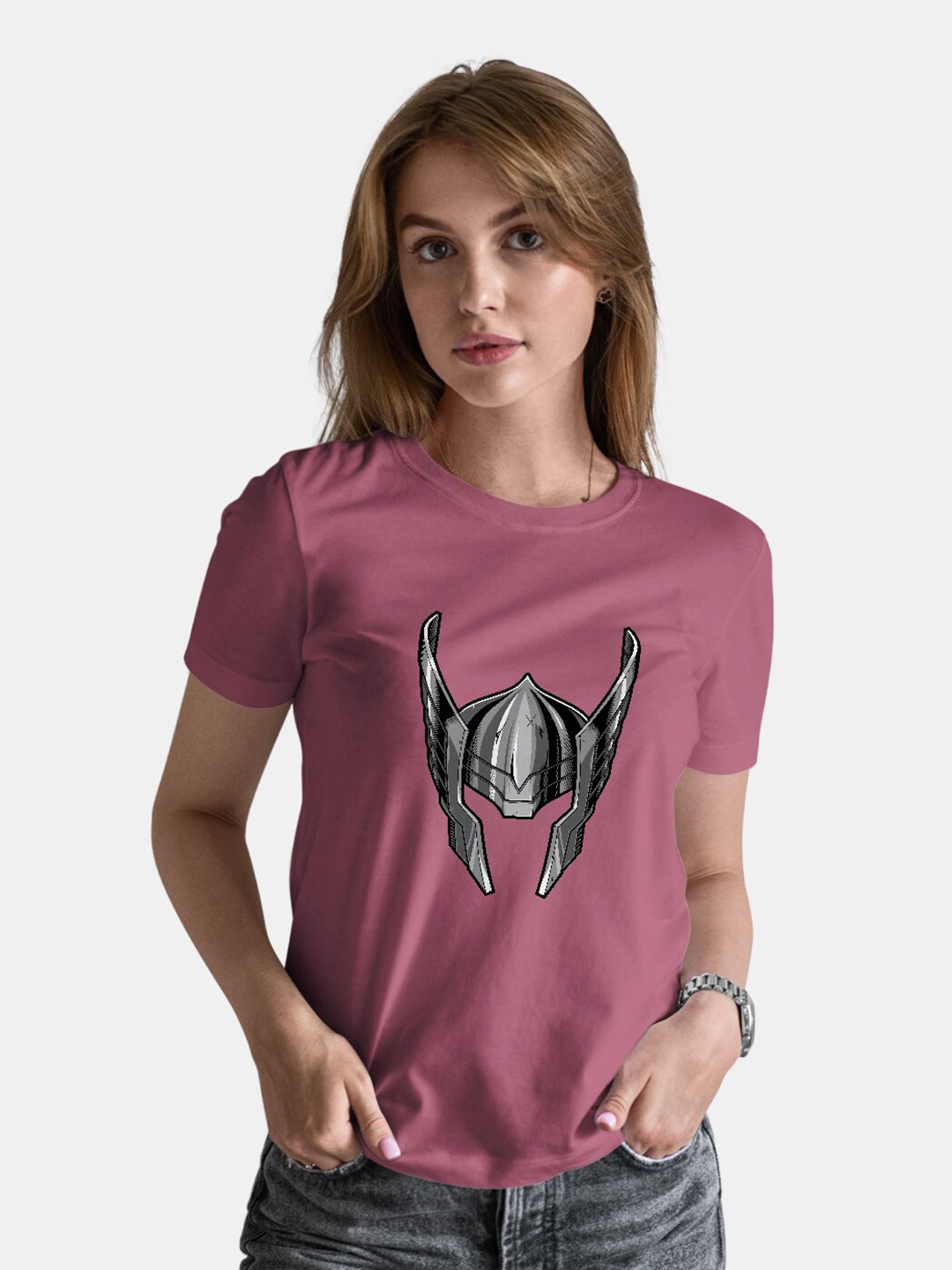 

macmerise Comic Thor Helmet Printed Cotton Bio Finish T-shirt, Mauve