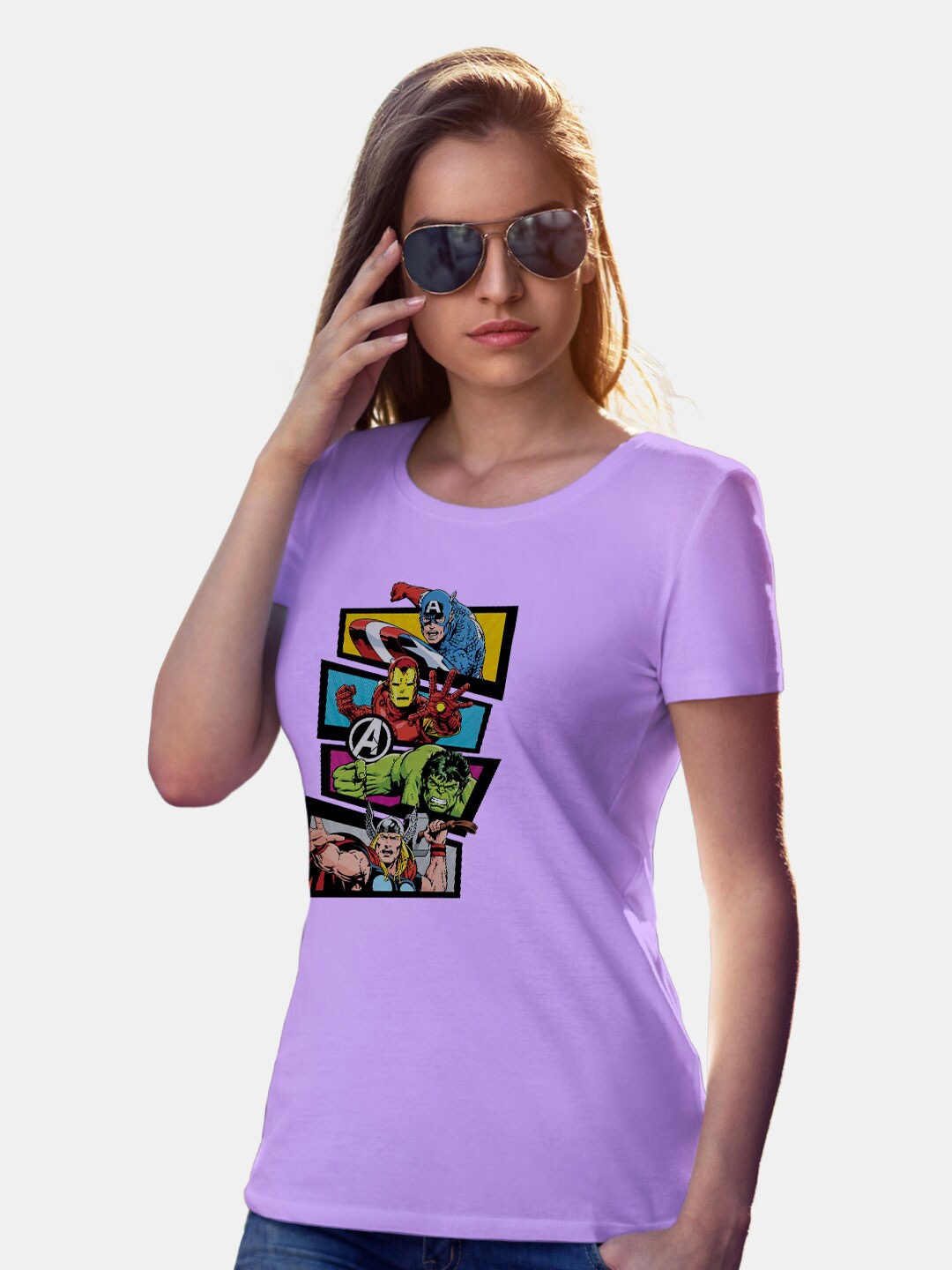 

macmerise Bio Finish Avengers Graphic Printed Round Neck Cotton T-shirt, Purple