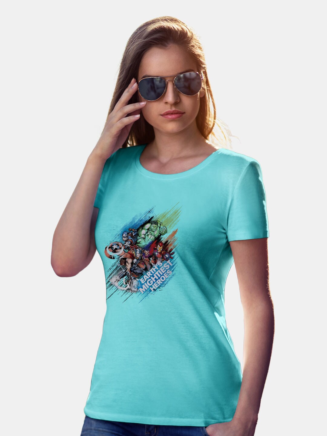 

macmerise Bio Finish Avengers Graphic Printed Round Neck Cotton T-shirt, Blue