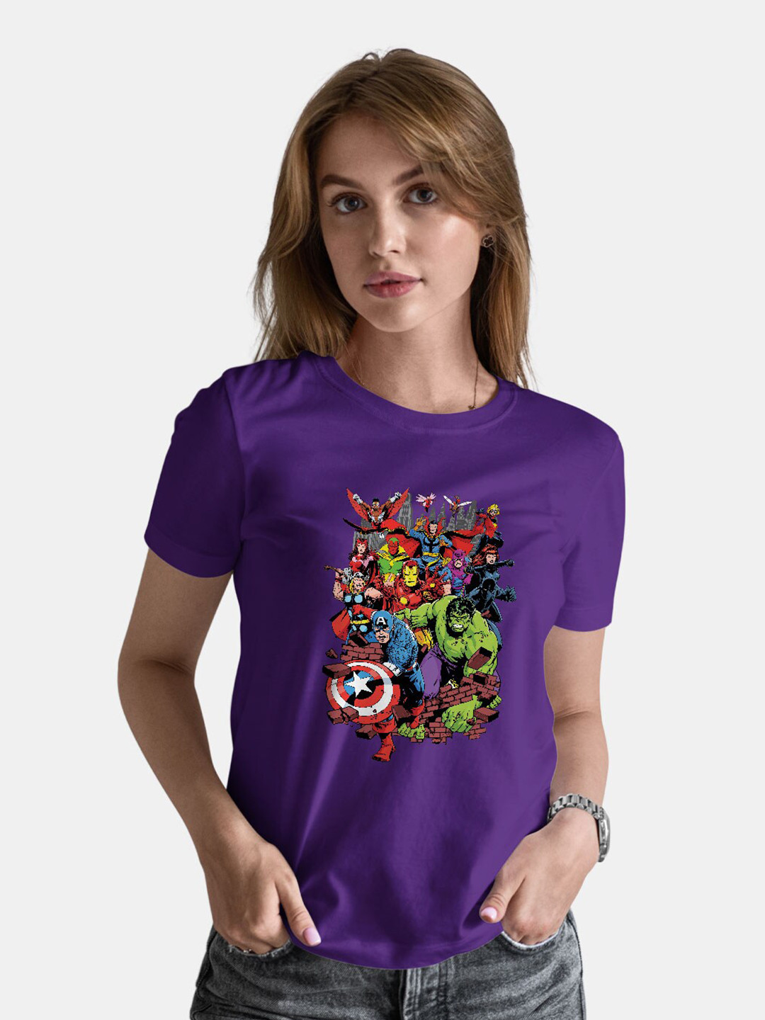 

macmerise Comic Wall Breaker Printed Cotton Bio Finish T-shirt, Purple