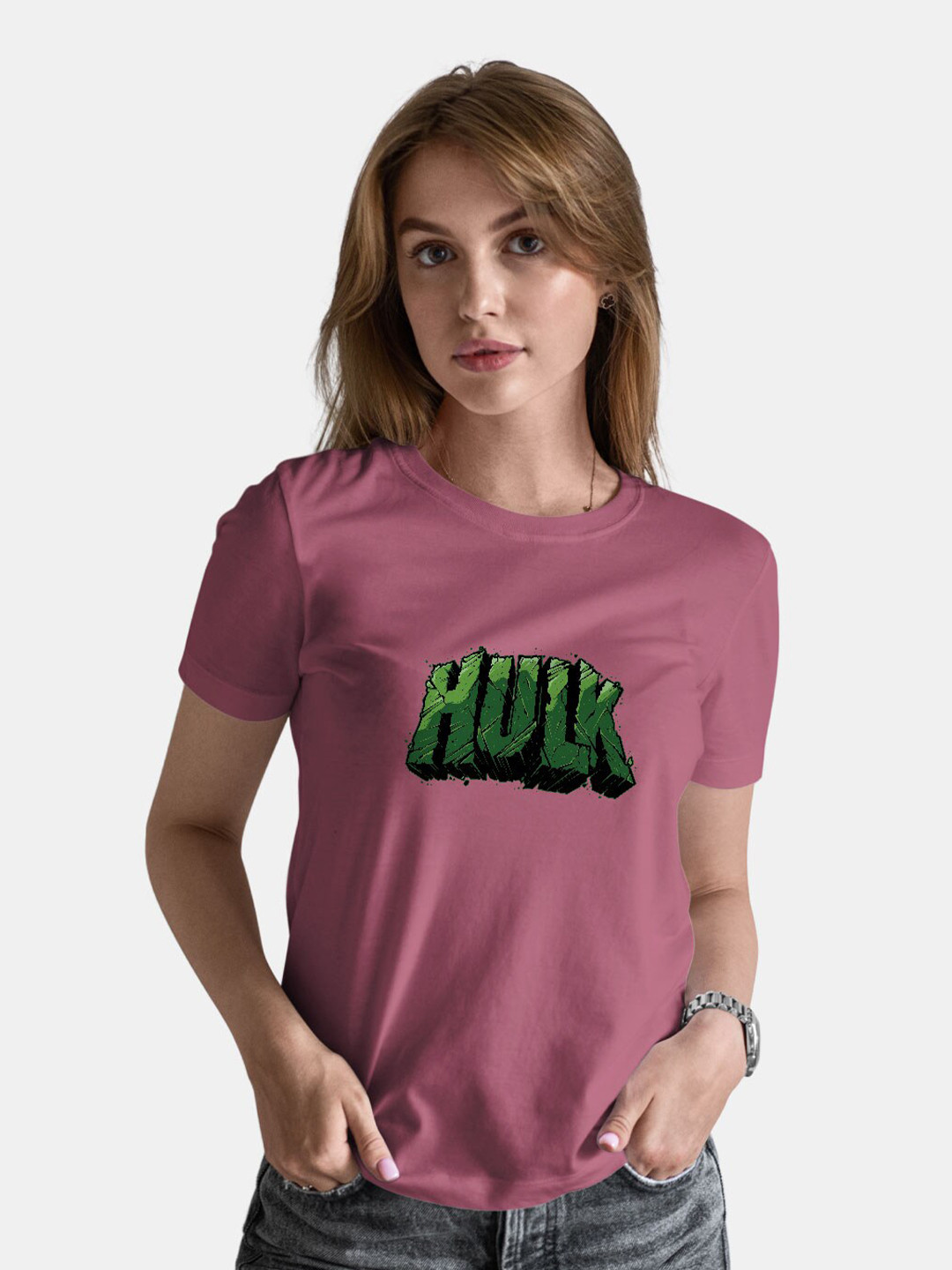 

macmerise Hulk Printed Short Sleeves Bio Finish Cotton T-shirt, Mauve