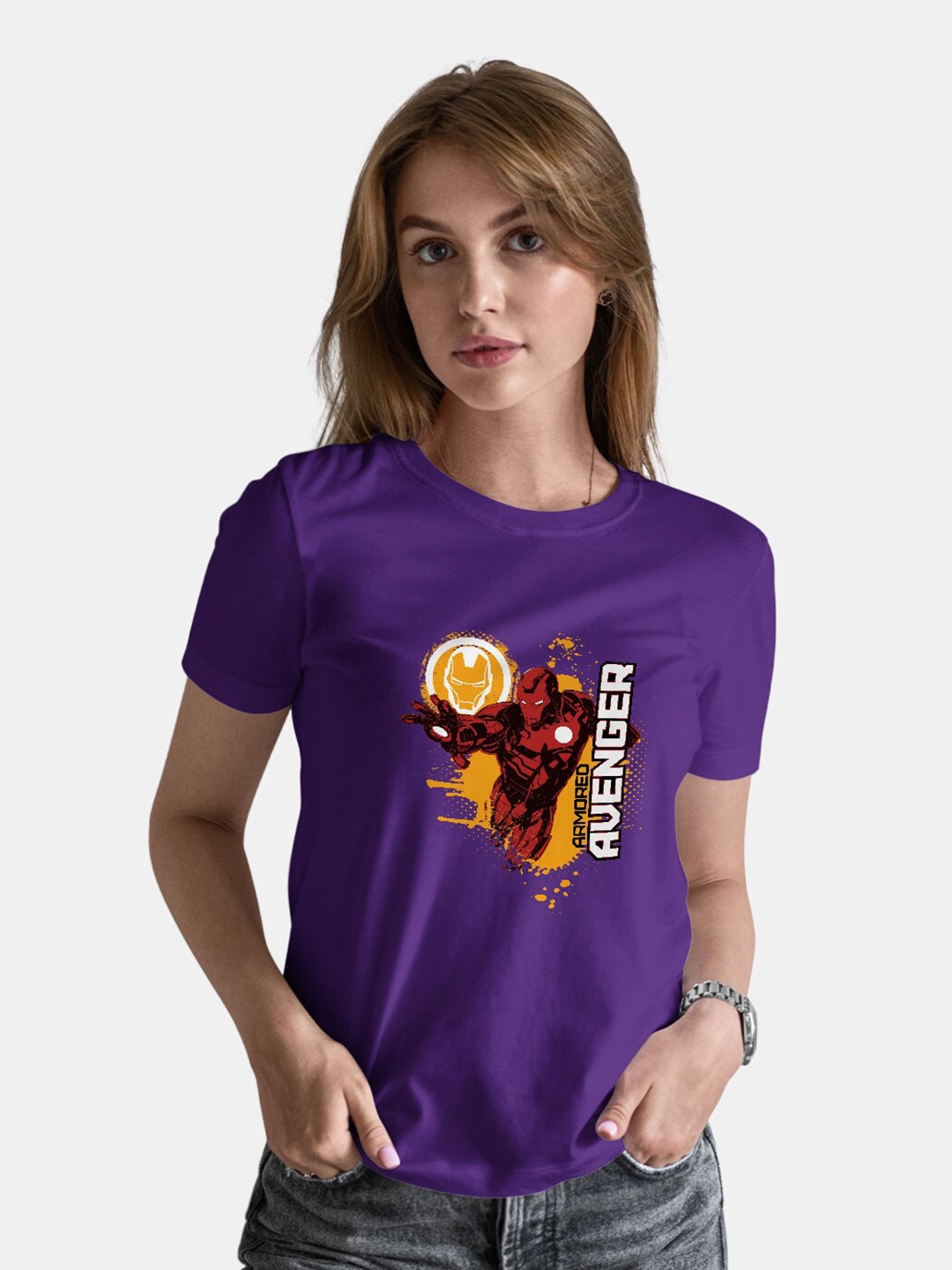 

macmerise Iron Man Graphic Printed Bio Finish Cotton T-shirt, Purple