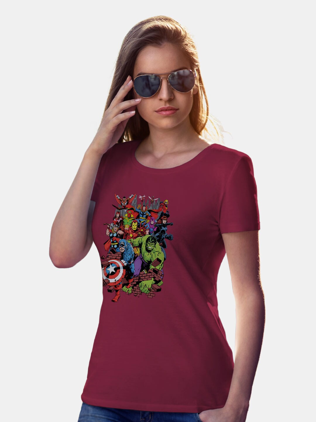 

macmerise Marvel Printed Bio Finish Cotton T-shirt, Maroon