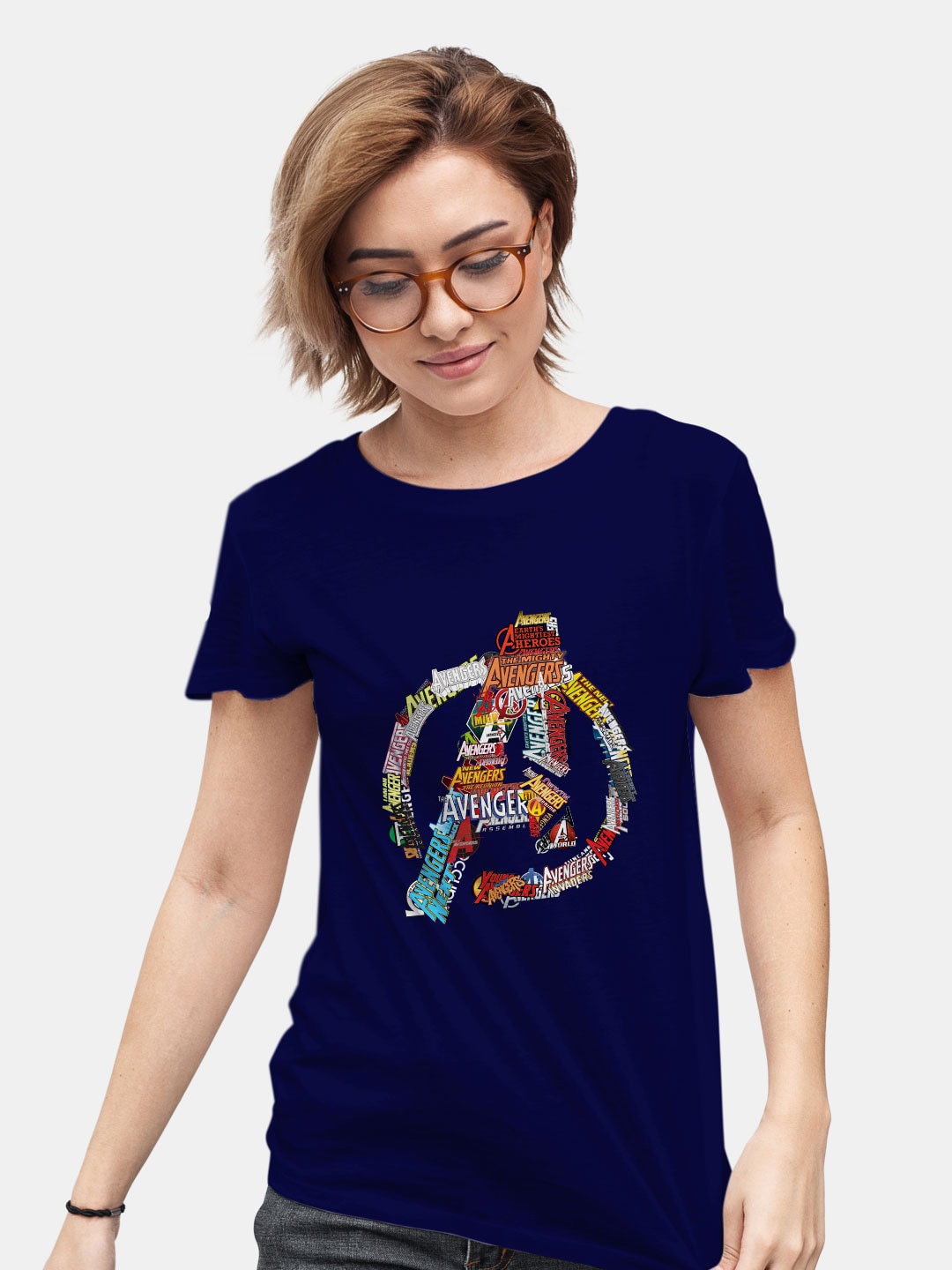 macmerise Avengers Typography Printed Bio Finish Cotton T-shirt, Navy blue