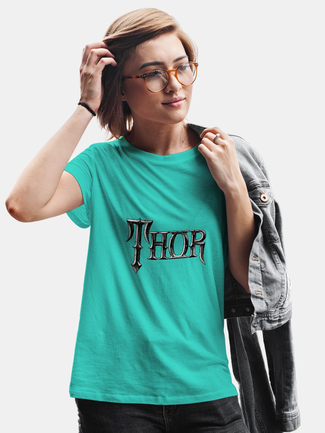 

macmerise Thor Typography Printed Bio Finish Cotton T-shirt, Turquoise blue