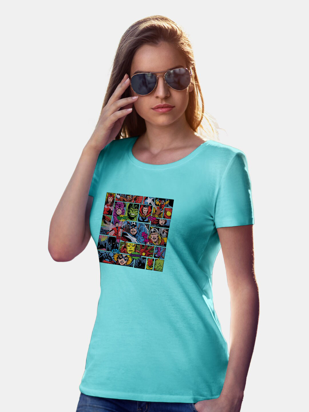 

macmerise Bio Finish Avengers Graphic Printed Round Neck Cotton T-shirt, Turquoise blue
