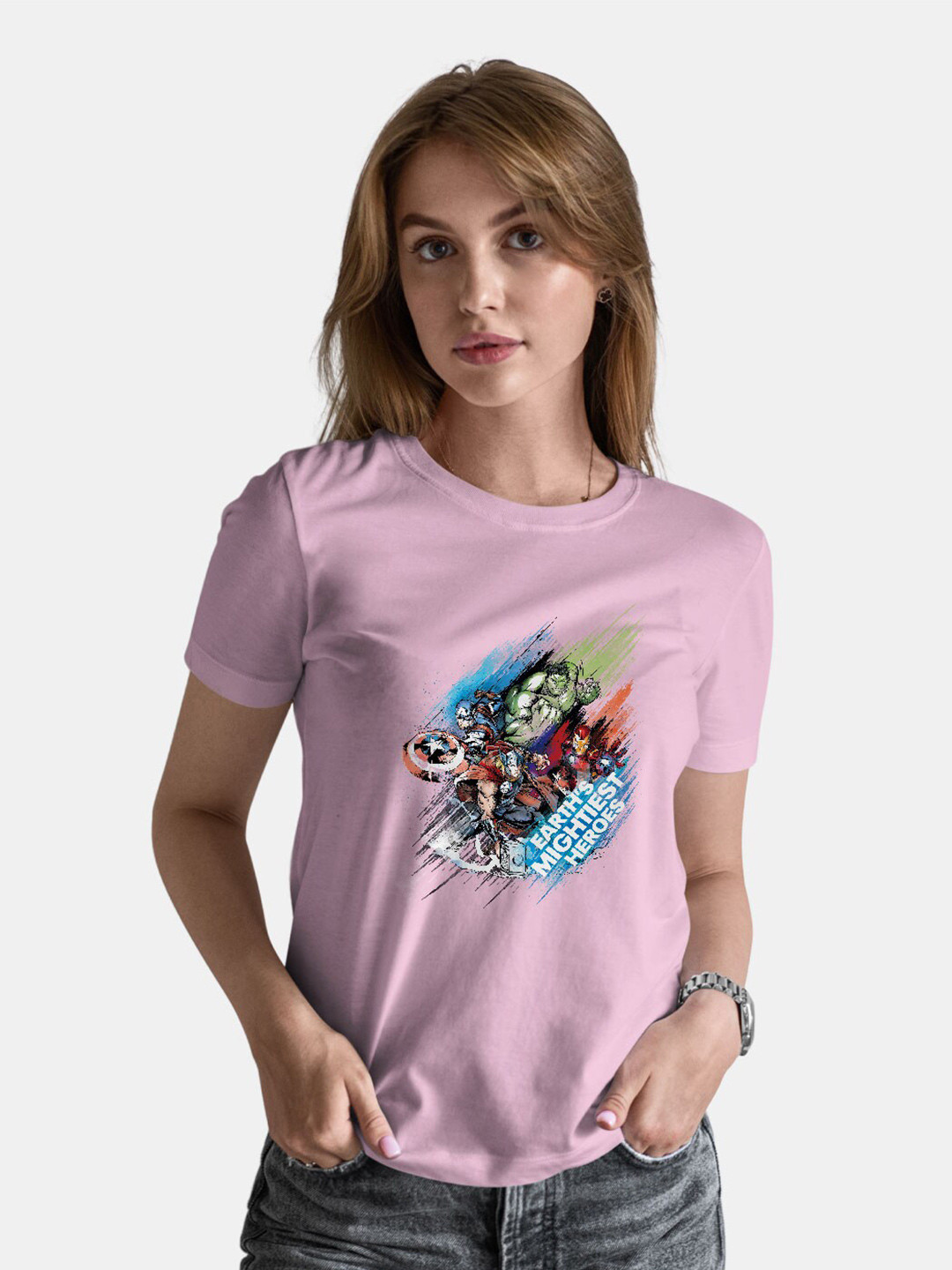 

macmerise Avengers Printed Cotton Bio Finish T-shirt, Pink