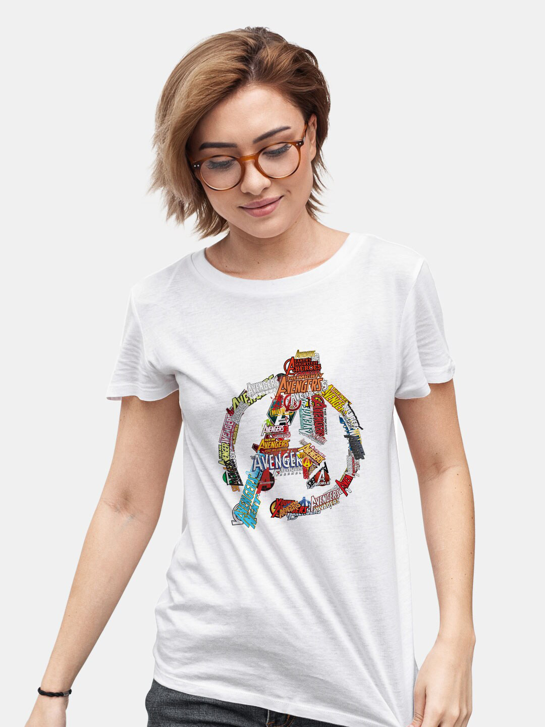 

macmerise Avengers Typography Printed Round Neck Short Sleeves Cotton T-shirt, White