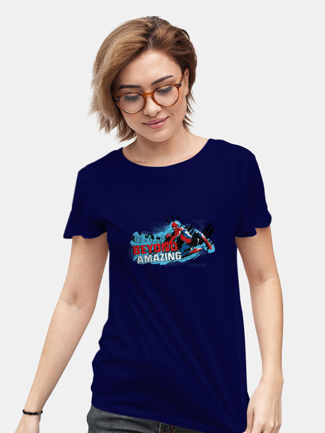

macmerise Spider Man Printed Cotton Bio Finish T-shirt, Navy blue