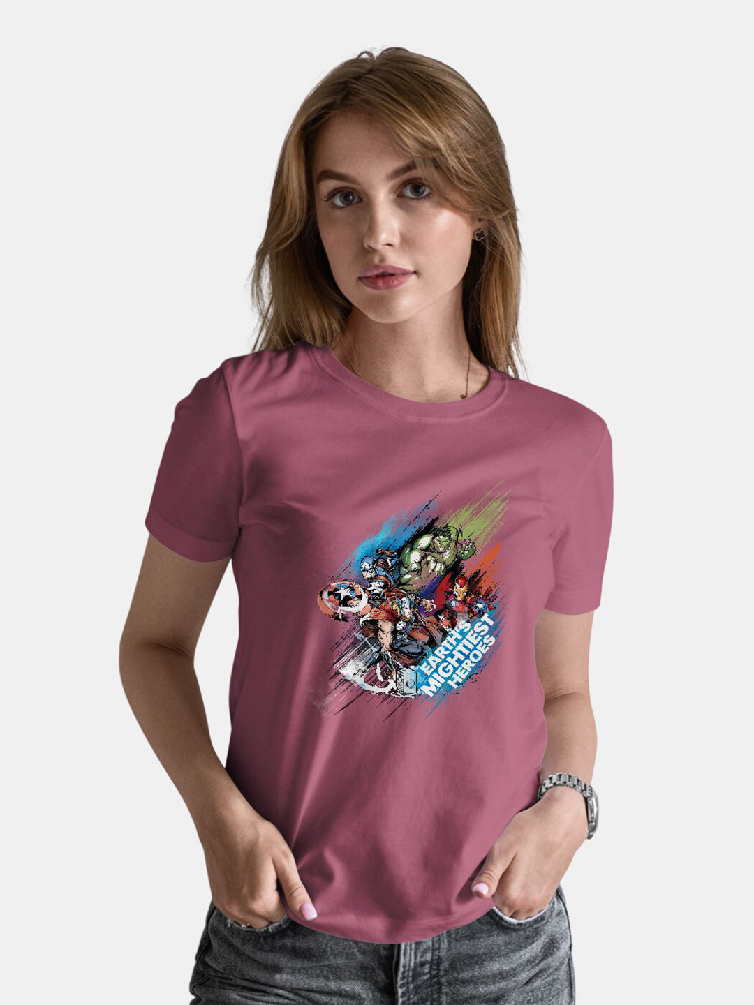

macmerise Avengers Printed Cotton Bio Finish T-shirt, Mauve
