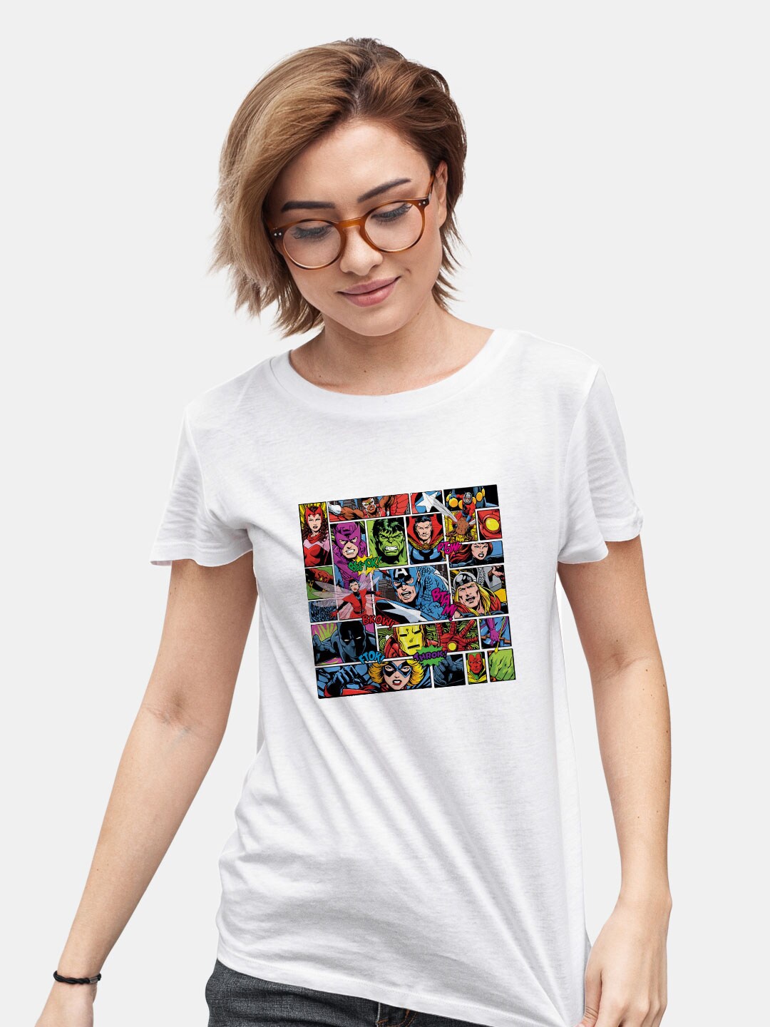 

macmerise Superhero Marvel Printed Bio Finish Cotton T-shirt, White