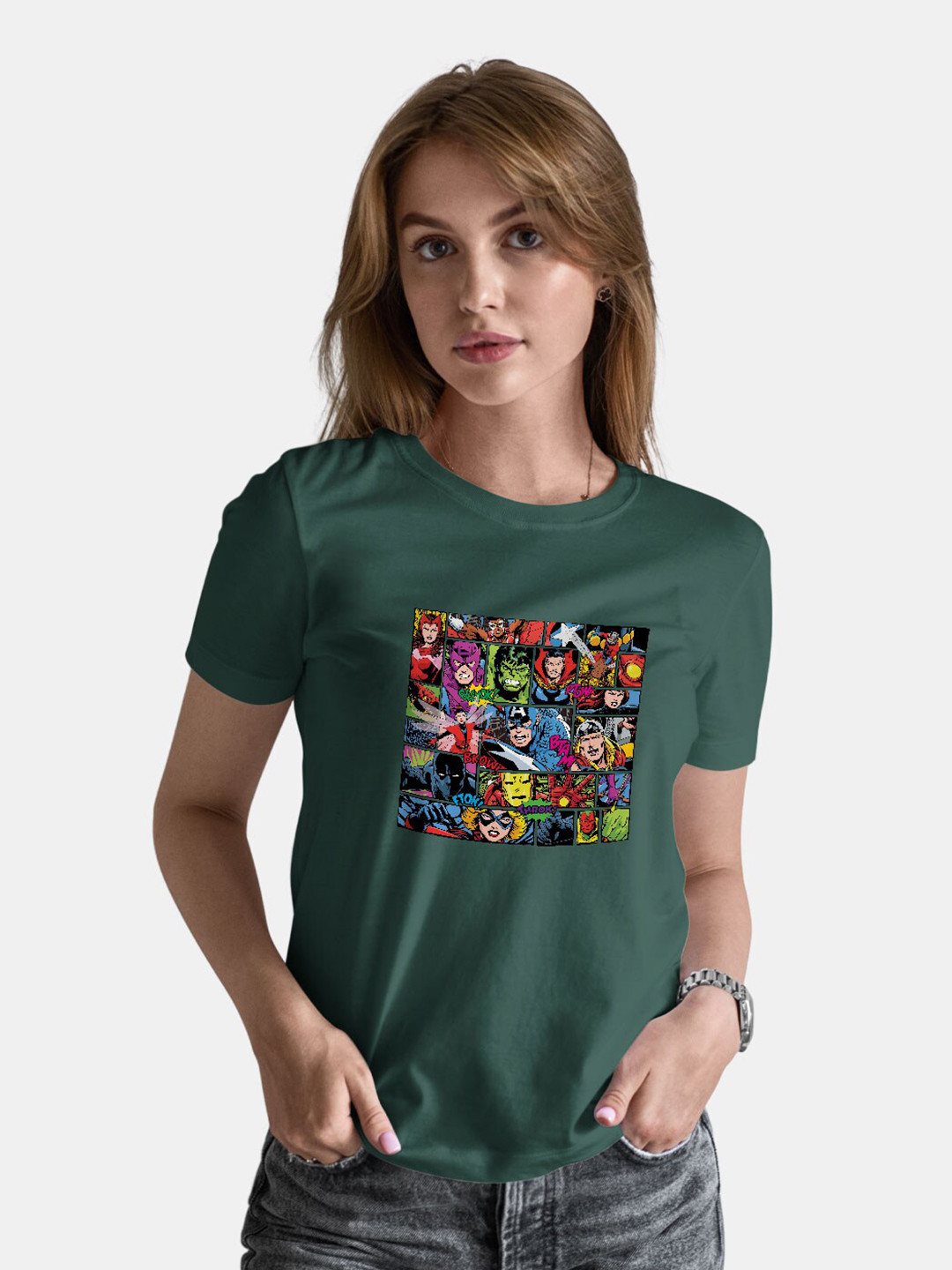 

macmerise Avengers Graphic Printed Bio Finish Cotton T-shirt, Green