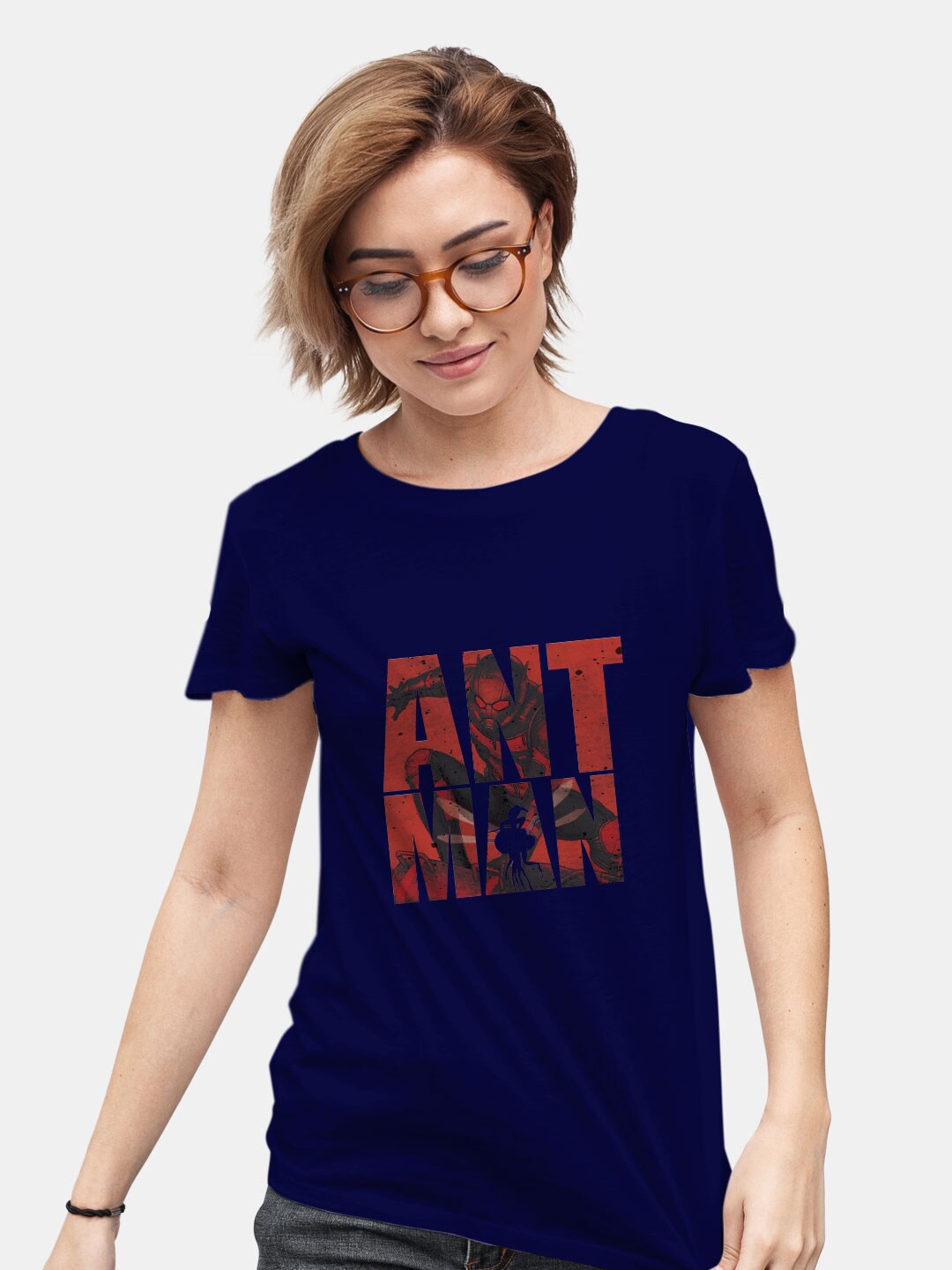 

macmerise Ant-Man Typography Printed Short Sleeves Bio Finish Cotton T-shirt, Navy blue