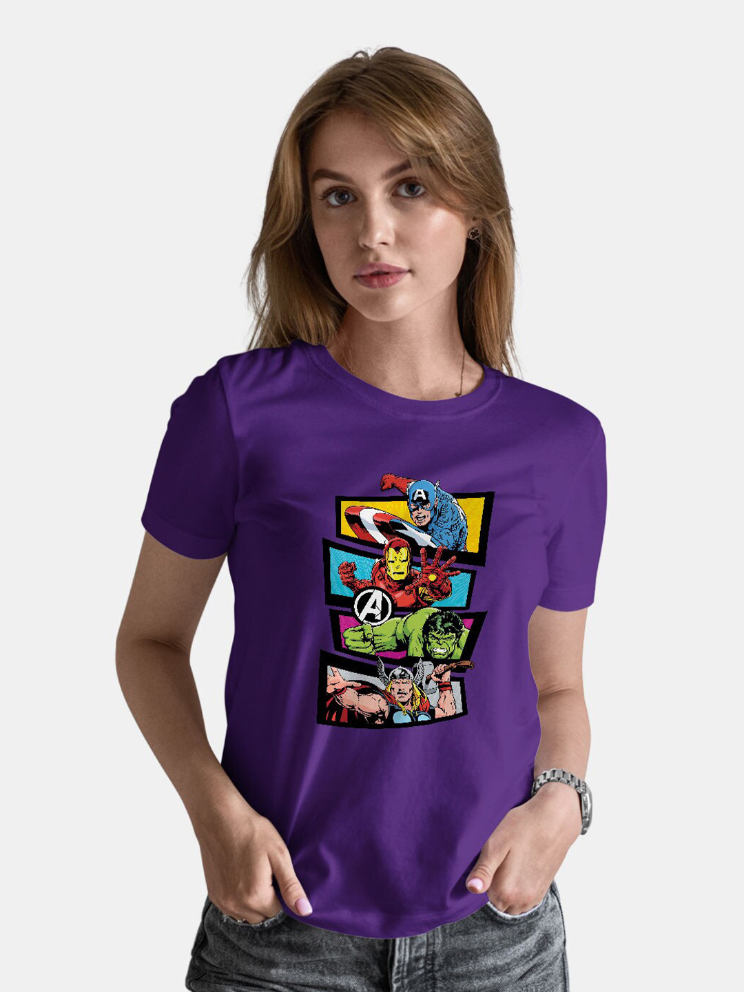 

macmerise Avengers Printed Cotton Bio Finish T-shirt, Purple