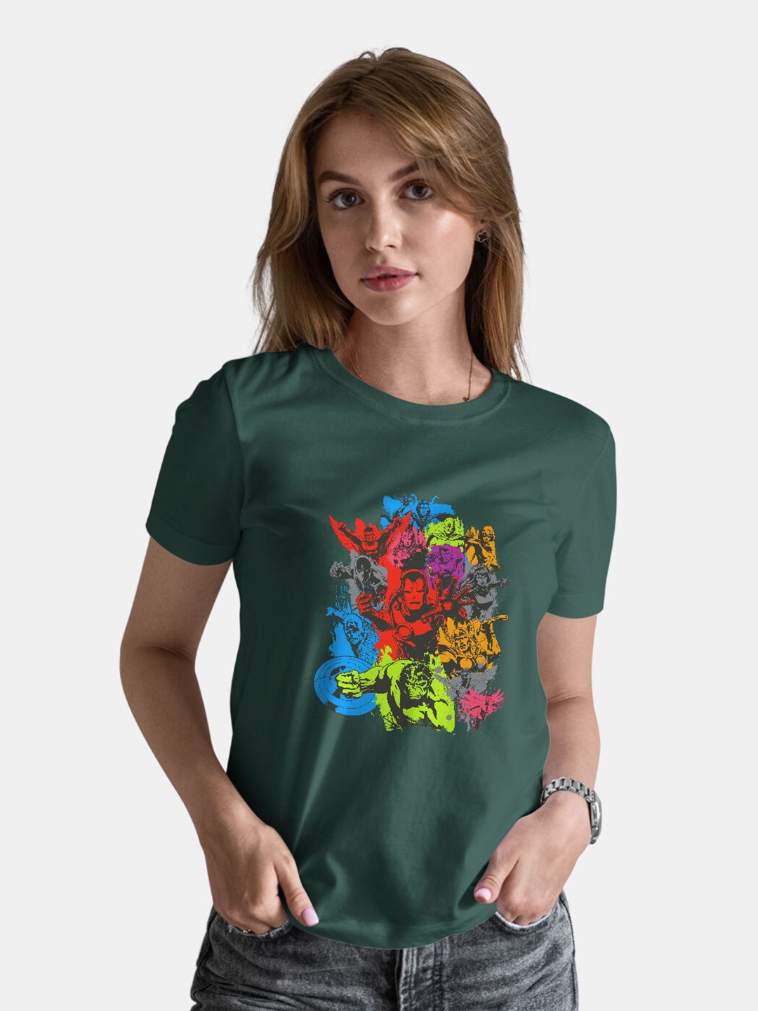 

macmerise Marvel Printed Short Sleeves Bio Finish Cotton T-shirt, Olive