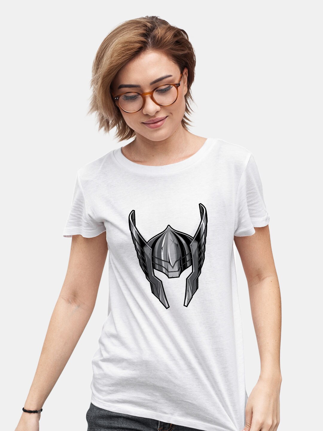

macmerise Thor Helmet Graphic Printed Bio Finish Cotton T-shirt, White