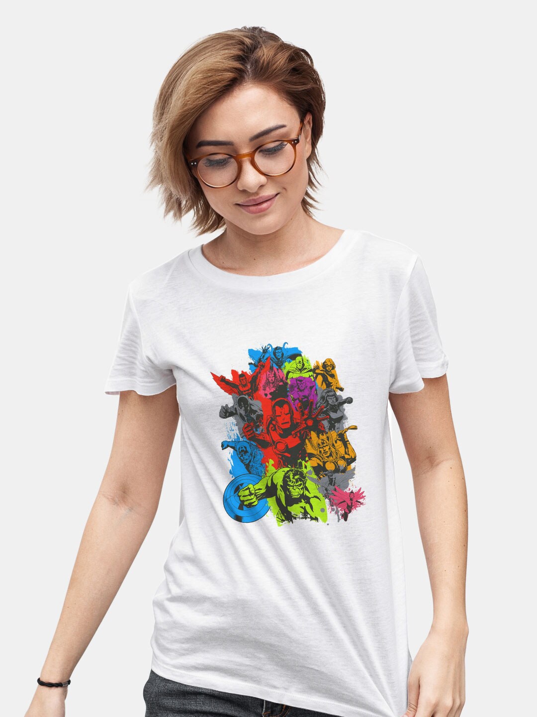 

macmerise Marvel Comic Printed Round Neck Bio Finish Cotton T-shirt, White