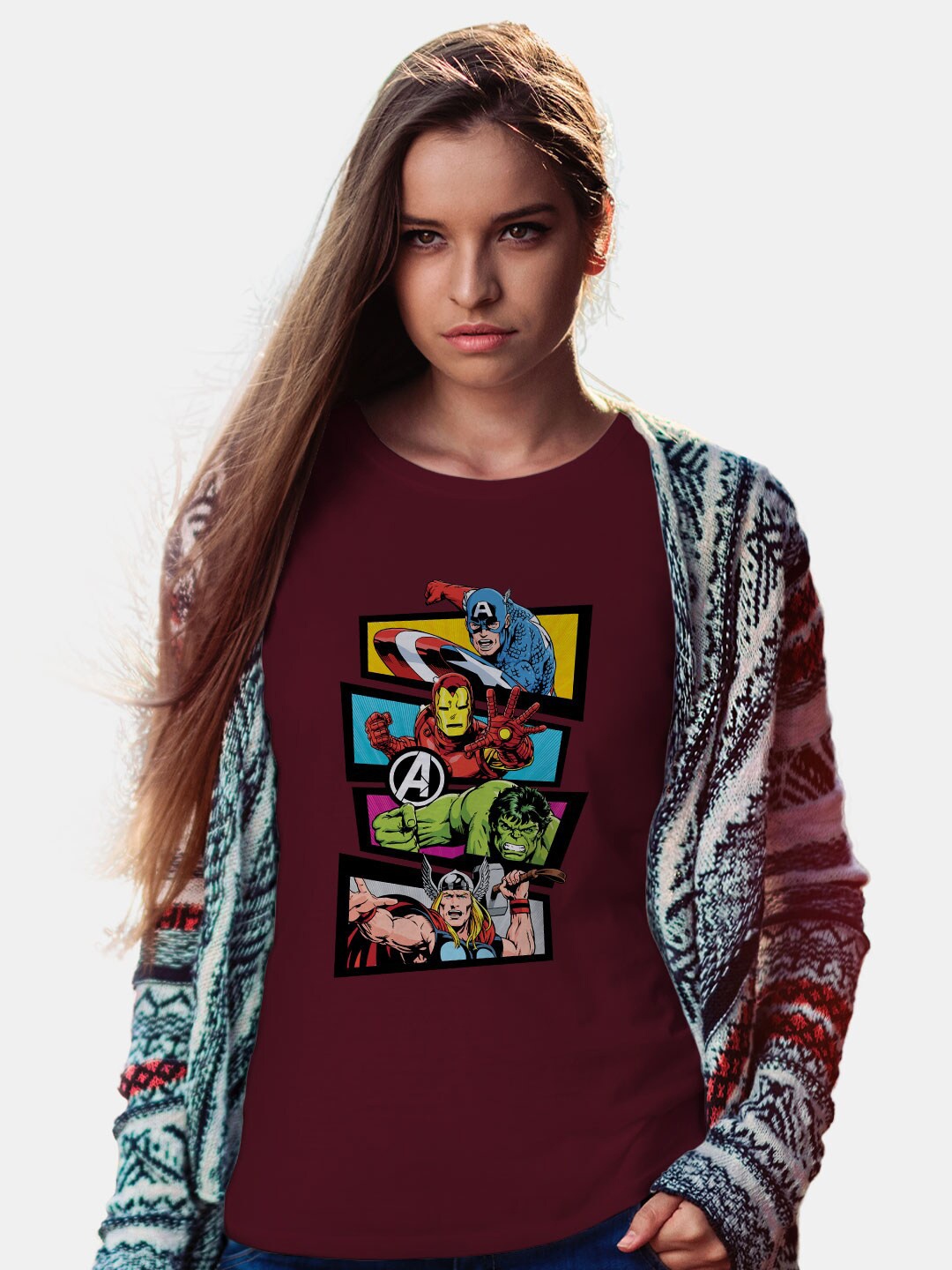 

macmerise Bio Finish Avengers Graphic Printed Round Neck Cotton T-shirt, Maroon