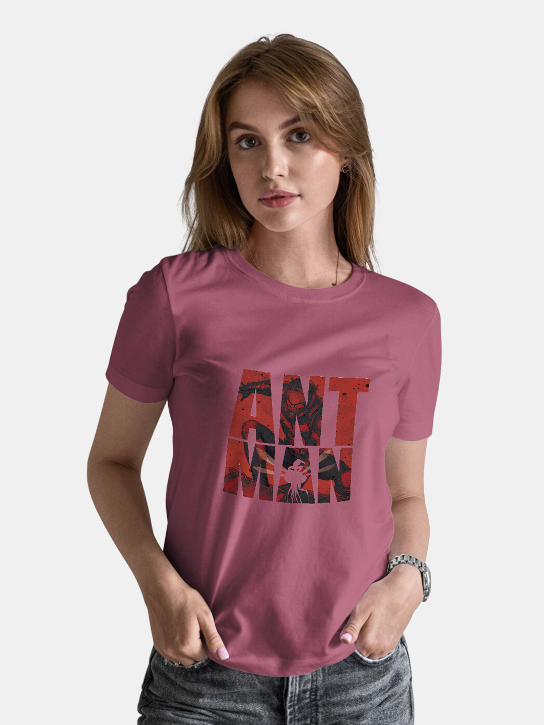 

macmerise Typography Printed Round Neck Short Sleeves Cotton T-shirt, Magenta