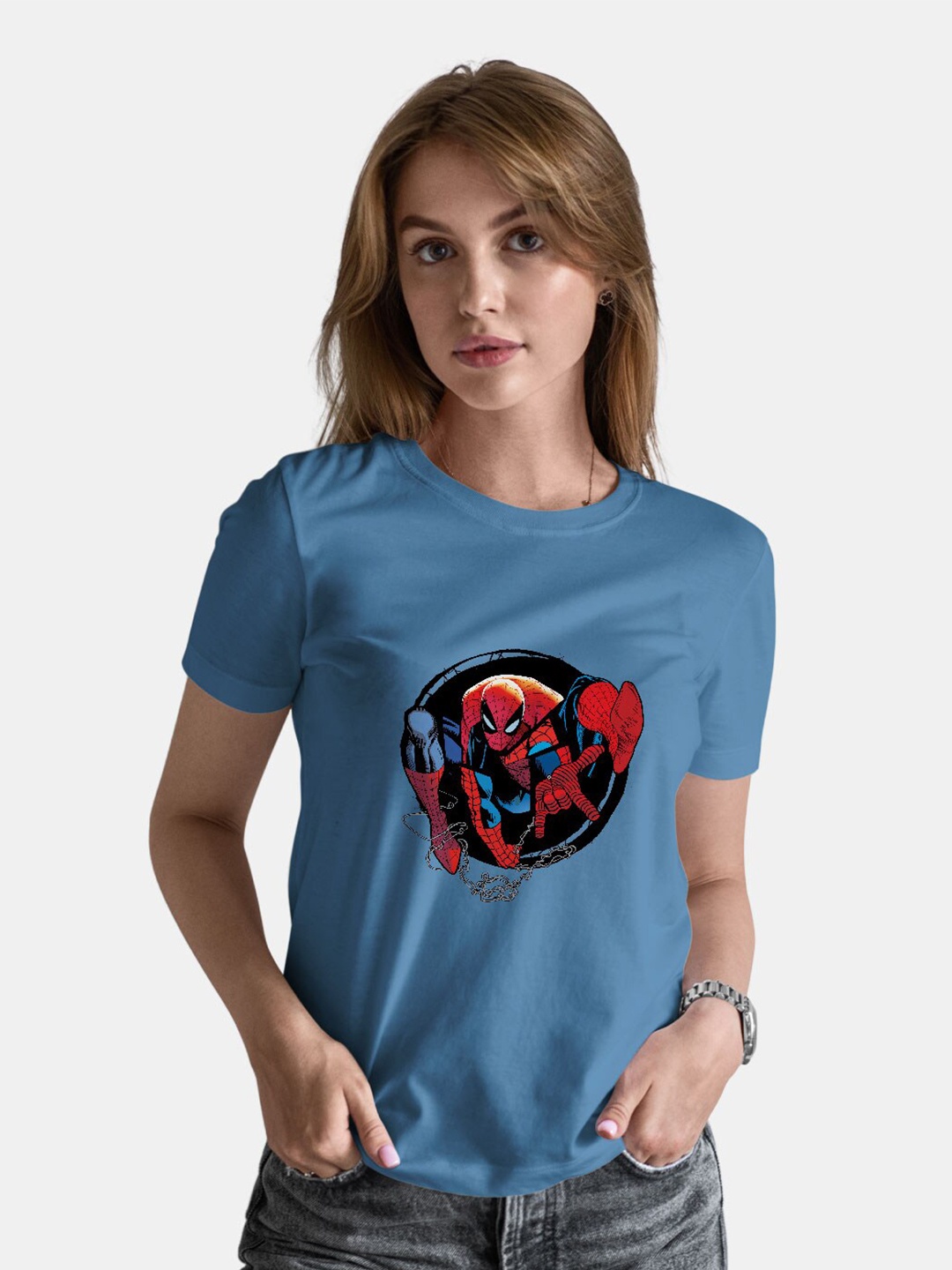 

macmerise Spider Man Printed Cotton Bio Finish T-shirt, Blue