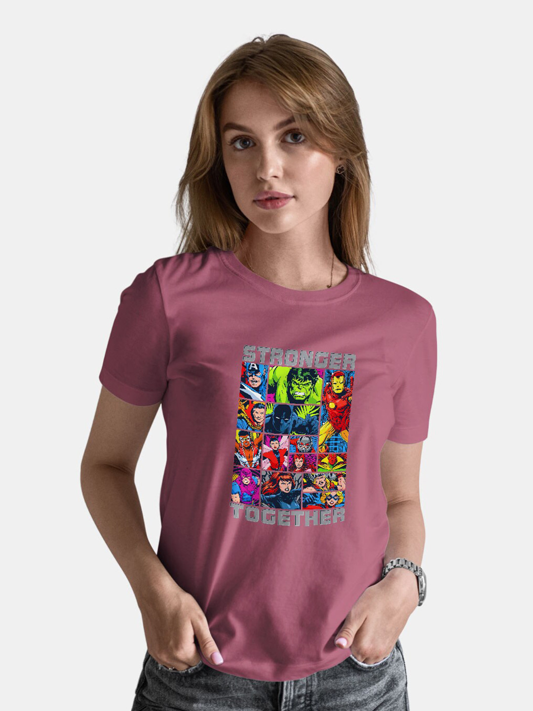 

macmerise Avengers Graphic Printed Bio Finish Cotton T-shirt, Mauve