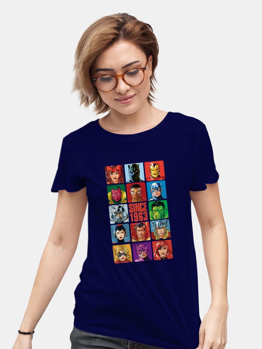 

macmerise Marvel Comic Printed Bio Finish Cotton T-Shirt, Navy blue